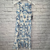 Donna Morgan White Blue Floral Sleeveless Scuba Tea Dress Size 4 New  - $29.66