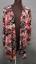 Travel Elements Womens 1X Open Draped Front Cardigan Tunic Red Black Ani... - $19.95