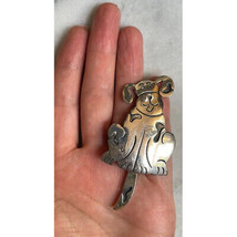 CUTE SOLID CAST 925 STERLING SILVER DOG WITH DANGLING TAIL BROOCH/PENDAN... - $64.35