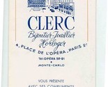 Clerc Jeweler Watchmaker Ad Card Plan De Paris Place de L&#39;Opera Paris Fr... - £21.67 GBP