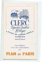 Clerc Jeweler Watchmaker Ad Card Plan De Paris Place de L&#39;Opera Paris Fr... - £21.80 GBP