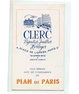 Clerc Jeweler Watchmaker Ad Card Plan De Paris Place de L&#39;Opera Paris Fr... - £21.65 GBP