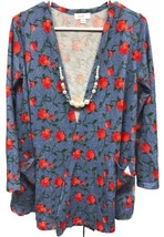 NWT LuLaRoe Small Blue Red Coral Green Roses Floral Caroline Cardigan Sw... - $31.67