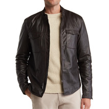 John Varvatos Men&#39;s Long Sleeve Steve Leather Shirt Jacket Snap Zip Fron... - £234.59 GBP