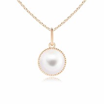Solitaire Freshwater Cultured Pearl Pendant with Twisted Rope in 14K Rose Gold - £190.99 GBP