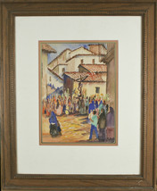 Fidel Figueroa Crucifixion Scene Signed Watercolor Framed 23 1/2&quot;x19 1/2&quot; - £197.12 GBP