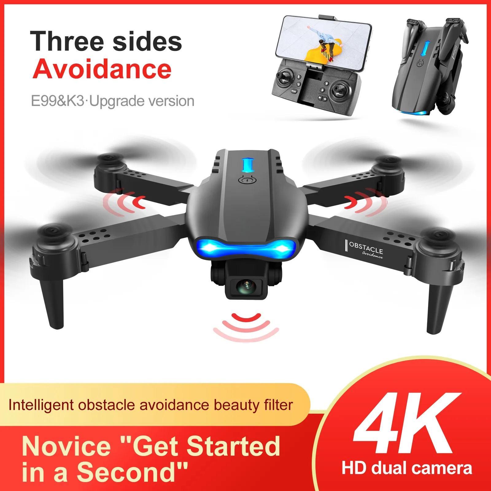Game Fun Play Toys Drone 4K E99 K3 Pro Mini Drone Hd Camera Wifi Fpv Obstacle Av - £51.97 GBP