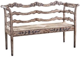 Bench Swedish Distressed White Carved, HandWoven Rush, Mortise Tenon - £1,196.59 GBP