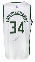 Giannis Antetokounmpo Firmado Blanco Swingman Bucks Camiseta Bas ITP - £355.32 GBP