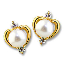 14K Solid Gold Heart Shape Cultured Fresh Water Pearl Stud Earring W/ Screw-back - £44.64 GBP