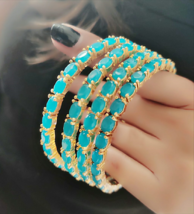 Bollywood Indien Bleu Plaqué Or Kada Zircone Ad Mariage Bracelet 2.4, 2.6, 2.8 &amp; - £18.65 GBP