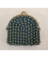 1960s Vintage Hand Made Crocheted Beaded Change Coin Purse Blue &amp; Turquoise - €25,78 EUR