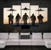 Military Patriotic Soldiers Framed Canvas Five Piece Wall Art 5 Panel Home Decor - $31.00+