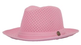 Light Pink - Light Mesh Fedora Wide Brim Cowboy Style Hat Summer Classic - $33.90