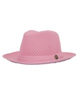 Light Pink - Light Mesh Fedora Wide Brim Cowboy Style Hat Summer Classic - $33.90