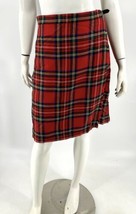Womens Wrap Skirt Sz 12 Red Blue Plaid Pure New Wool Buckle Closure Knee... - $39.60