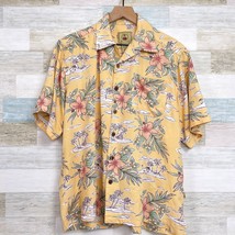 Joe Marlin Hawaiian Camp Shirt Yellow Tropical Floral Short Sleeve Mens Large - £22.89 GBP