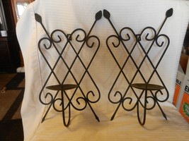 Pair of Vintage Black Wrought Iron Wall Mount Candle Holders Holds 3.5&quot; diameter - £63.94 GBP