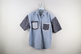 Vintage 90s Country Primitive Womens Large Striped Flower Chambray Button Shirt - £31.34 GBP