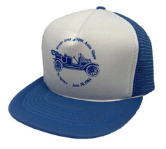 Vintage Straits Area Antique Auto Show Hat Cap Snap Back Blue Trucker St Ignace - £15.56 GBP