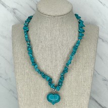 Faux Turquoise Chip Beaded Heart Pendant Necklace - £5.44 GBP