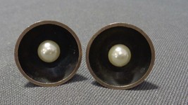 Vintage Retro Mens Cuff Links Mexico Sterling Silver &amp; Pearl Signed AM 925 - £36.07 GBP