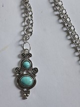 Turquoise Silver Scroll Pendant 18&quot;CHAIN Artesan Original Necklace - £11.70 GBP