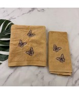 Martex Vintage Bath Towel Set Tan Brown Butterfly Embroidered Hand Terry... - $22.76