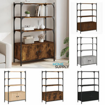Industrial Wooden Large 3-Tier Bookcase Storage Unit With 2 Doors &amp; 3 Shelves - £70.75 GBP+