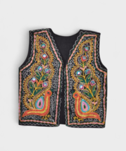 Vintage Vest Womens M Embroidered Beaded Mirror Boho Hippy Sleeveless - £30.83 GBP