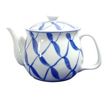 Asian Japanese Teapot with Lid Internal Metal Strainer Blue Trellis Chop Marked - £19.36 GBP