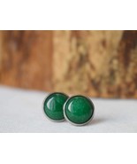 Green Jade Stud Earrings Silver, Minimalist, 8mm, 10mm, Positive Jewelry... - £22.76 GBP