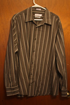 Calvin Klein Men&#39;s Brown Striped Dress Shirt - Size XL - £11.73 GBP
