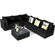 7PCS Patio Rattan Sofa Set Sectional Conversation Furniture Set Garden Black - £668.12 GBP