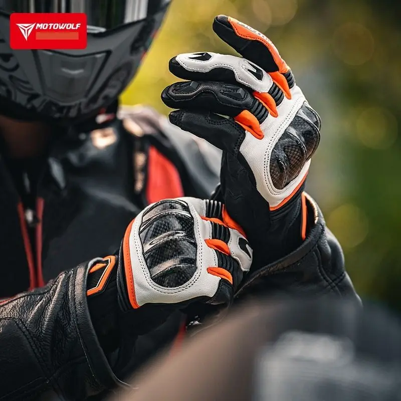 Le gloves leather biker gloves man motocross gloves touch screen short cuff riding gear thumb200