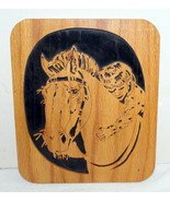 Solid Wood Hand Engraved Horse &amp; Girl Plaque ~ Charles W. Christmas ~ 9&quot;... - $47.77 CAD