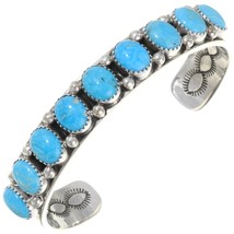 Navajo Sterling Silver Sleeping Beauty Turquoise Row Bracelet Mens Womens s6.5-8 - £292.01 GBP+