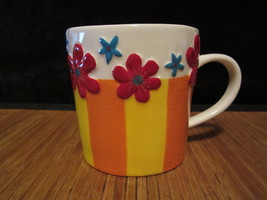 2007 Starbucks Coffee Mug Tea Cup Hand Painted Flowers &amp; Stars Stripes 14 oz - £19.65 GBP