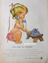 1958 Bell Telephone Ad Awesome Baby on Phone Advertisement - $6.92