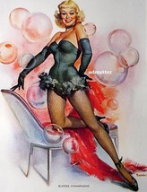 Joyce Ballantyne Pin-up Poster Blonde Champagne! 8 1/2 X 11" Mounted Pinup Art! - $12.86