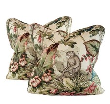Pr Pillow Covers 20&quot; P Kaufmann Botanical Jungle Monkey Palm Frond Tropical - £44.02 GBP