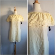 New York &amp; Company Yellow Cotton Eyelet Off Shoulder Dress M New - £26.05 GBP