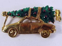Vintage AJC Gold Car with a Christmas Tree Brooch 2.5&quot; Long - $28.50