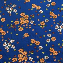 1.86 yd VTG Polyester Fabric 1970s 57x67 Bright Blue Mod Floral Craft Material - £36.86 GBP