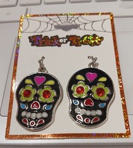 New Trick or Treat Fashion Day Of The Dead Sugar Skulls Earrings New With Tags. - £6.69 GBP