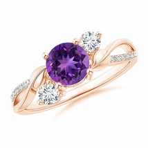 ANGARA 6mm Natural Amethyst and Diamond Ring for Women, Girls in 14K Solid Gold - £1,374.85 GBP