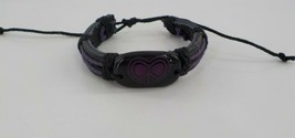 Best Friend Tribal Bracelet Black Leather Cuff Purple Heart Peace Adjustable NWT - £6.38 GBP