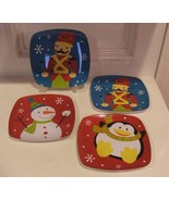 Square Christmas Luncheon Plates X 4 Snowman Penguin Melamine Lunch Appe... - $12.86