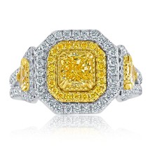 GIA Certified 1.83CT Light Yellow Radiant Diamond Engagement Ring 18k White Gold - £3,271.85 GBP