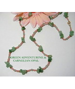 GREEN ADVENTURINE &amp; CARNELIAN OPAL NECKLACE - 24 INCHES - £9.99 GBP